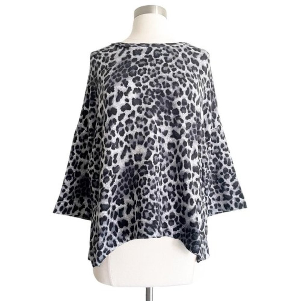 H by Bordeaux Leopard Boxy Dolman Sleeve Knit Top Sz Small